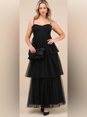 Lulu’s Tulle-y Amazing Black Tulle Sleeveless Bustier Maxi Dress - Size M